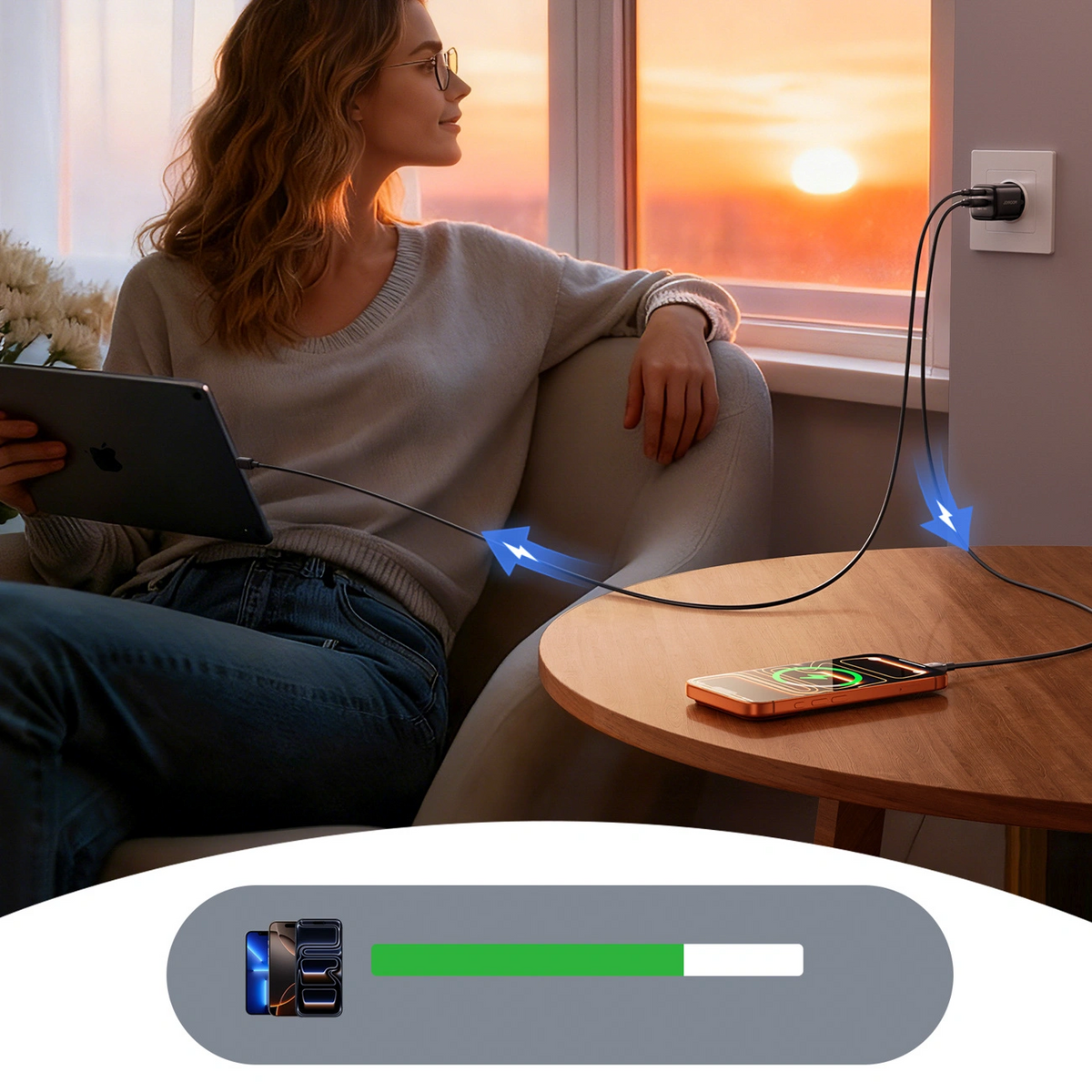 Ładowarka sieciowa z kablem USB-C Joyroom JR-TG7, 33W, 3A, 1 x USB-A - 1 x USB-C, czarna