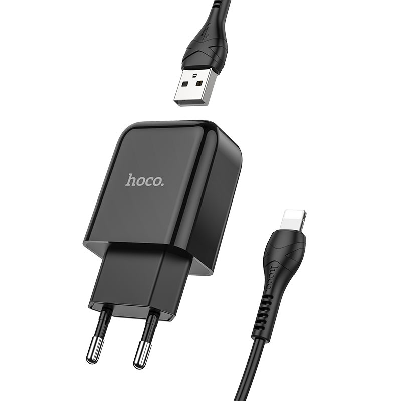 Ładowarka sieciowa z kablem Lightning HOCO N2, 10W, 2A, 1 x USB-A, Czarny