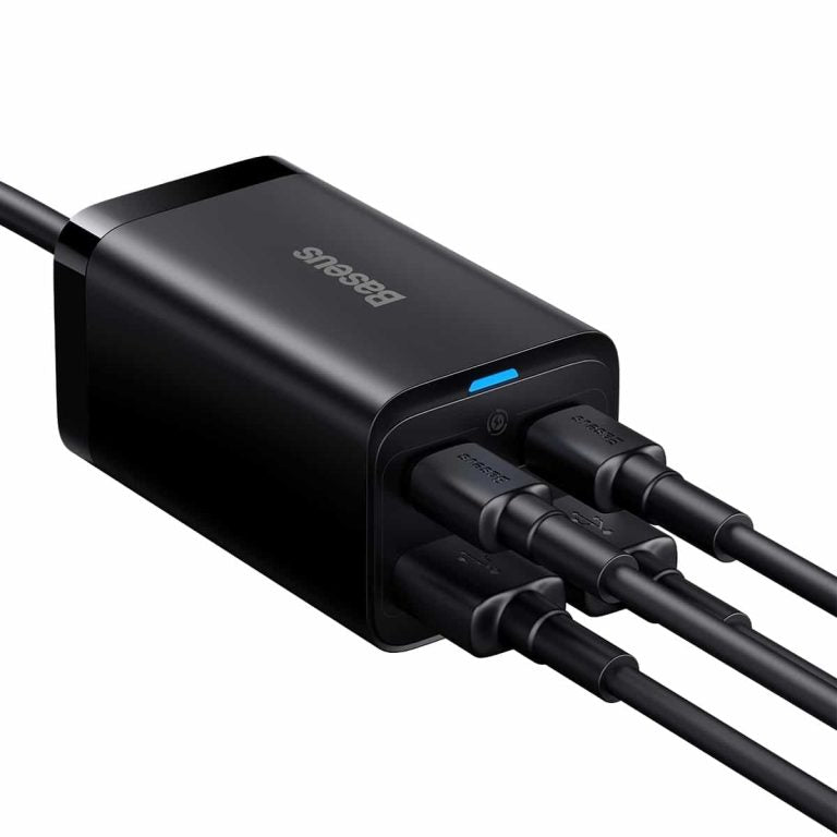 Ładowarka sieciowa Baseus GaN3 Pro USB-C z kablem, 65 W, 3 A, 2 x USB-A - 2 x USB-C, czarna CCGP04010101