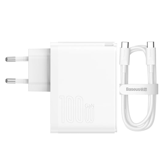 Ładowarka sieciowa z kablem USB-C Baseus GaN5 Pro, 100W, 3A, 1 x USB-A - 1 x USB-C, Biała CCGP090202