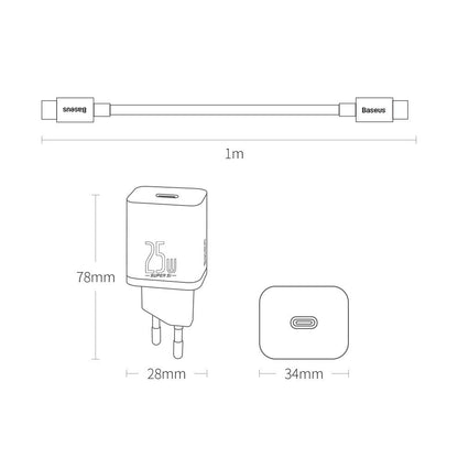 Ładowarka sieciowa Baseus Super Si USB-C z kablem USB-C, 25 W, 3 A, 1 x USB-C, czarna TZCCCSUP-L01 