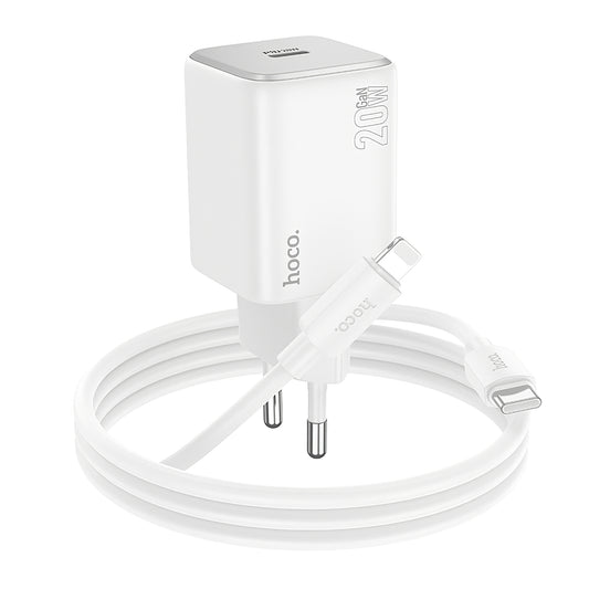 Ładowarka sieciowa z kablem Lightning HOCO N40, 20W, 3A, 1 x USB-C, Biała
