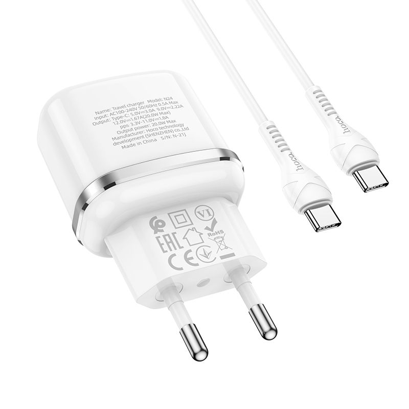 HOCO Victorious N24, 20W, 3A, 1 x USB-C, 20W, 1 x USB-C, biały 