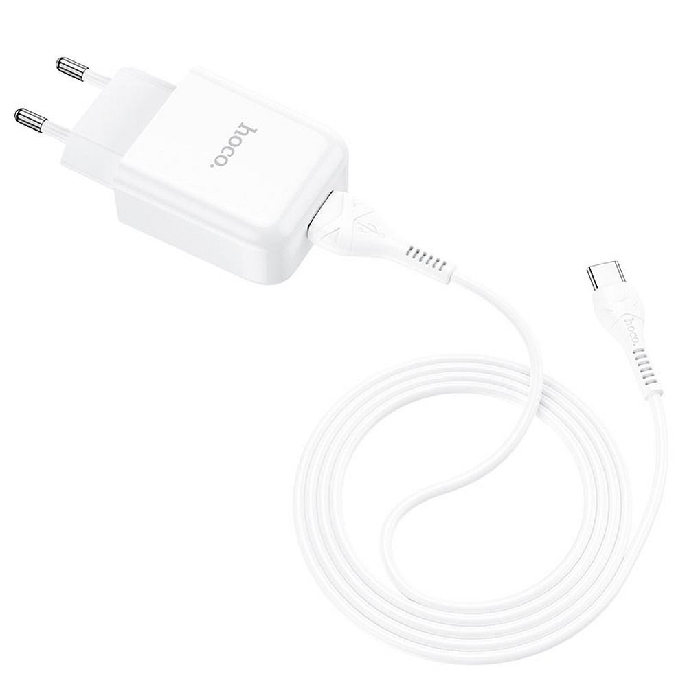 Ładowarka sieciowa z kablem USB-C HOCO N2, 10 W, 2,1 A, 1 x USB-A, biała 