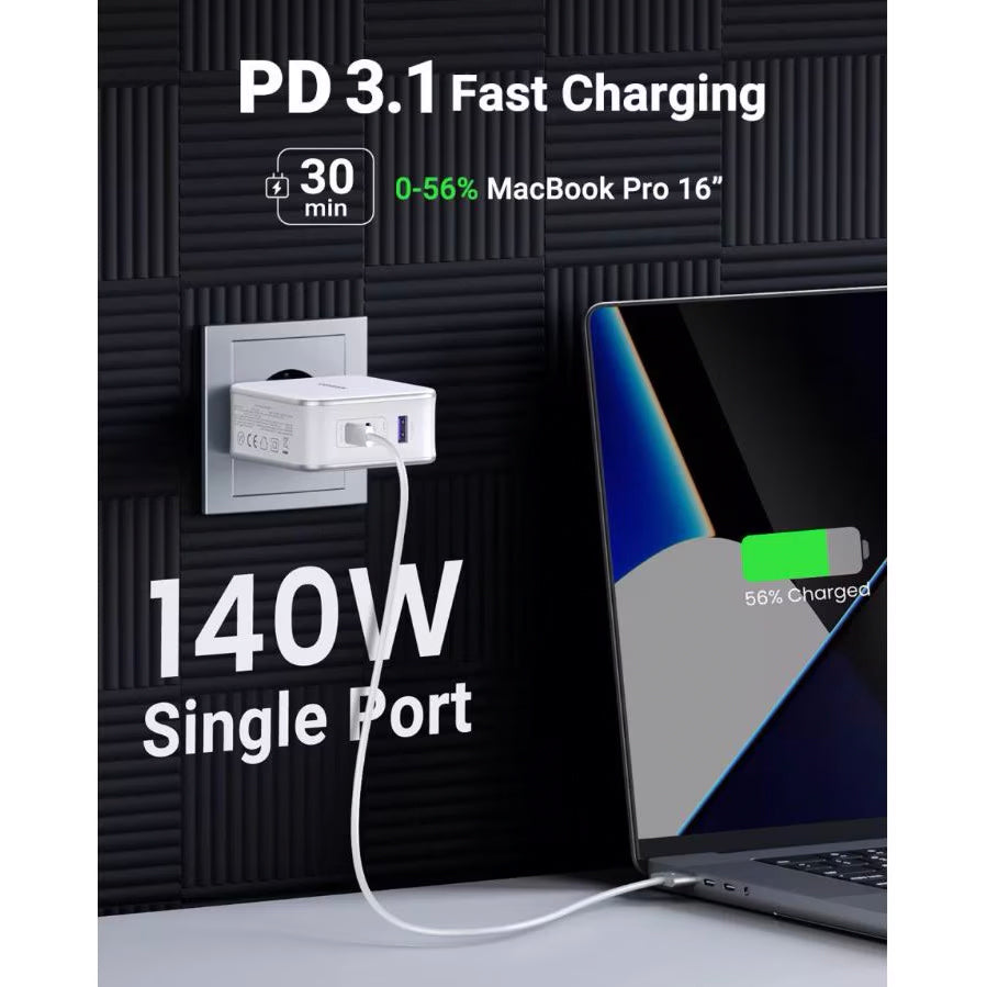 UGREEN CD289, 140W, 5A, 1 x USB-A - 2 x USB-C, biały 