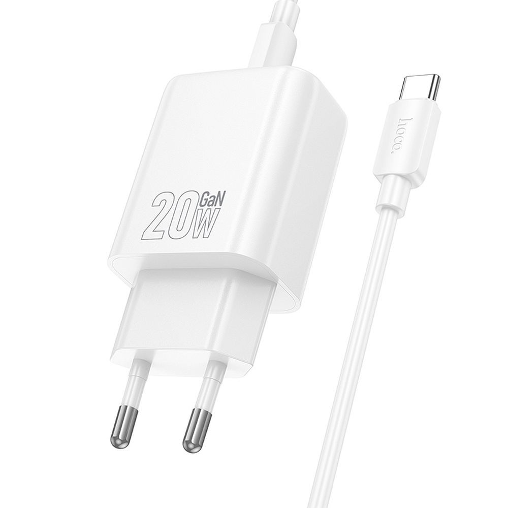 Ładowarka sieciowa z kablem USB-C HOCO N60, 20W, 3A, 1 x USB-C, Biała