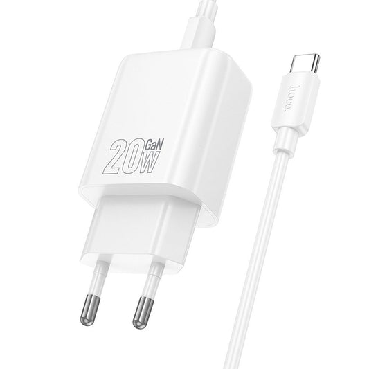Ładowarka sieciowa z kablem USB-C HOCO N60, 20W, 3A, 1 x USB-C, Biała