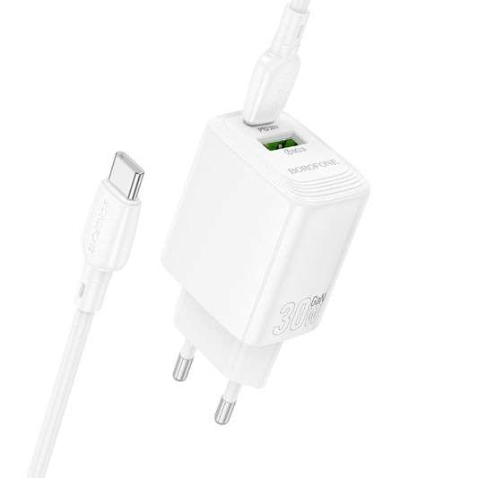 Ładowarka sieciowa z kablem USB-C Borofone BN29 Fuente, 30W, 3A, 1 x USB-A - 1 x USB-C, Biała