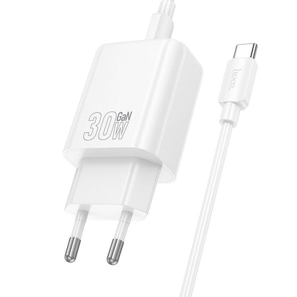 Network Charger with USB-C Cable HOCO N62, 30W, 3A, 1 x USB-C, White