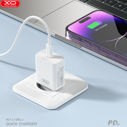Ładowarka sieciowa z kablem USB-C XO Design L126, 20W, 3A, 1 x USB-C, Biała