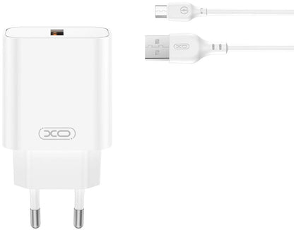 Ładowarka sieciowa z kablem microUSB XO Design CE33, 18W, 3A, 1 x USB-A, Biała