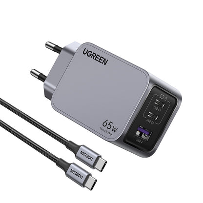 Ładowarka sieciowa z kablem USB-C UGREEN X755 Nexode Pro, 65W, 3A, 1 x USB-A - 2 x USB-C, Szara