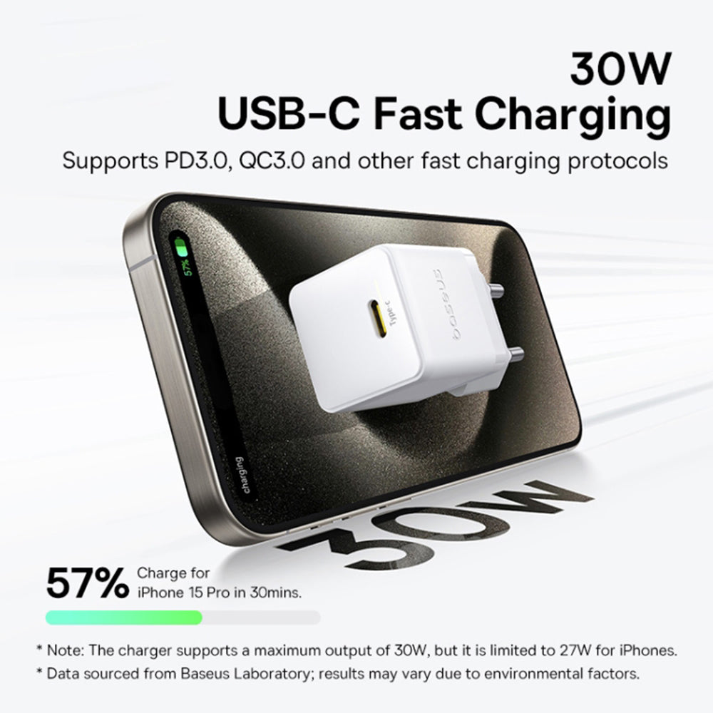 Baseus Palm USB-C Network Charger with Cable, 30W, 3A, 1 x USB-C, White P10111605213-01