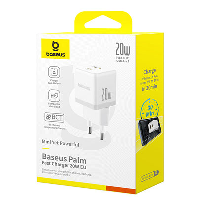 Baseus Palm USB-C Cable Network Charger, 20W, 3A, 1 x USB-A - 1 x USB-C, White P10111608213-01
