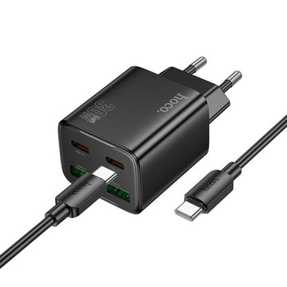 Ładowarka sieciowa z kablem USB-C HOCO N56, 30W, 3A, 2 x USB-A - 2 x USB-C, Czarny