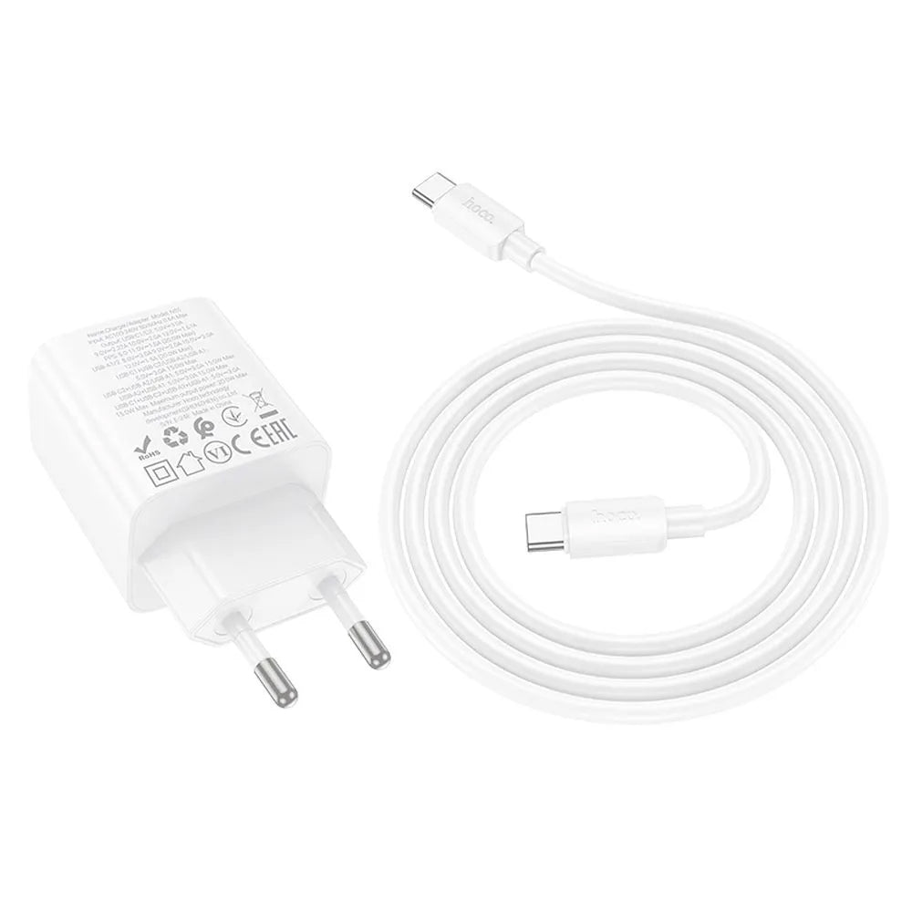 Ładowarka sieciowa z kablem USB-C HOCO N55, 20W, 3A, 2 x USB-A - 2 x USB-C, Biała