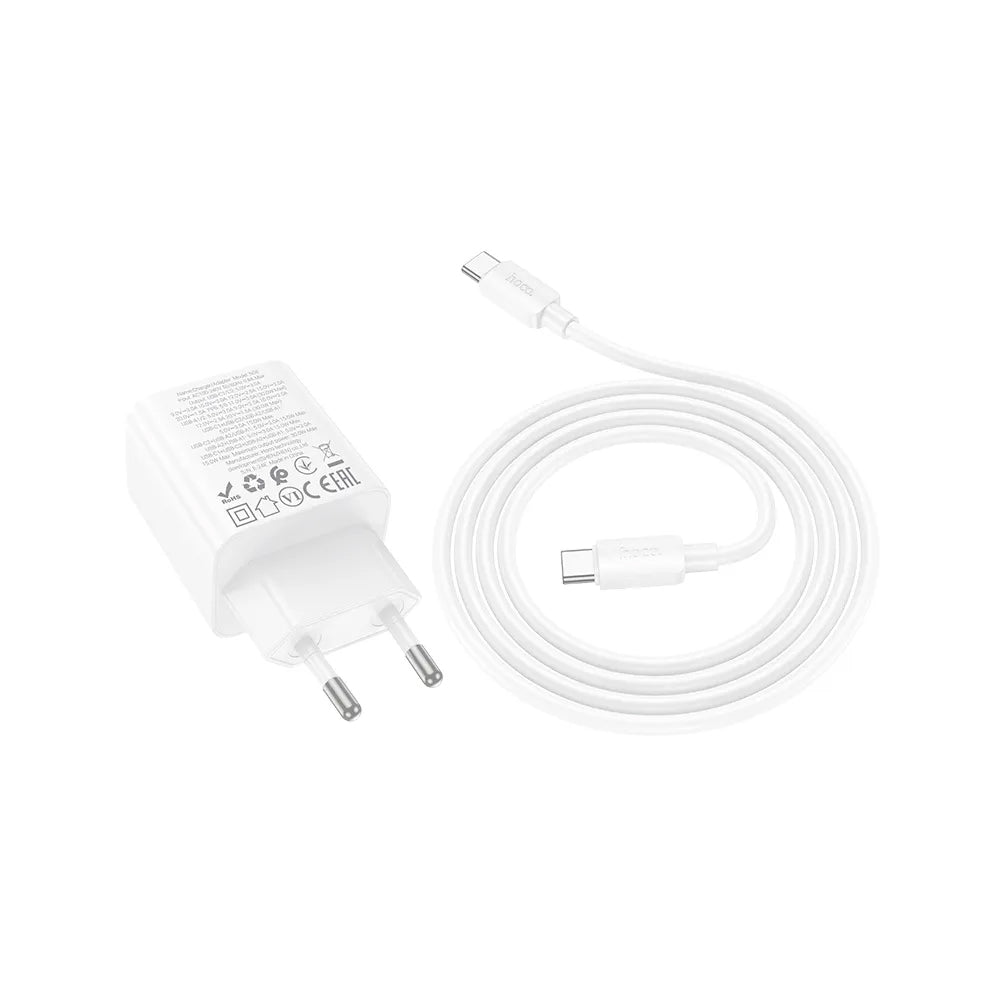 Ładowarka sieciowa z kablem USB-C HOCO N56, 30W, 3A, 2 x USB-A - 2 x USB-C, Biała