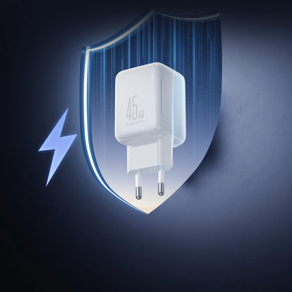 Ładowarka sieciowa z kablem USB-C Joyroom JR-TCL05, 45W, 3A, 2 x USB-C, Biała