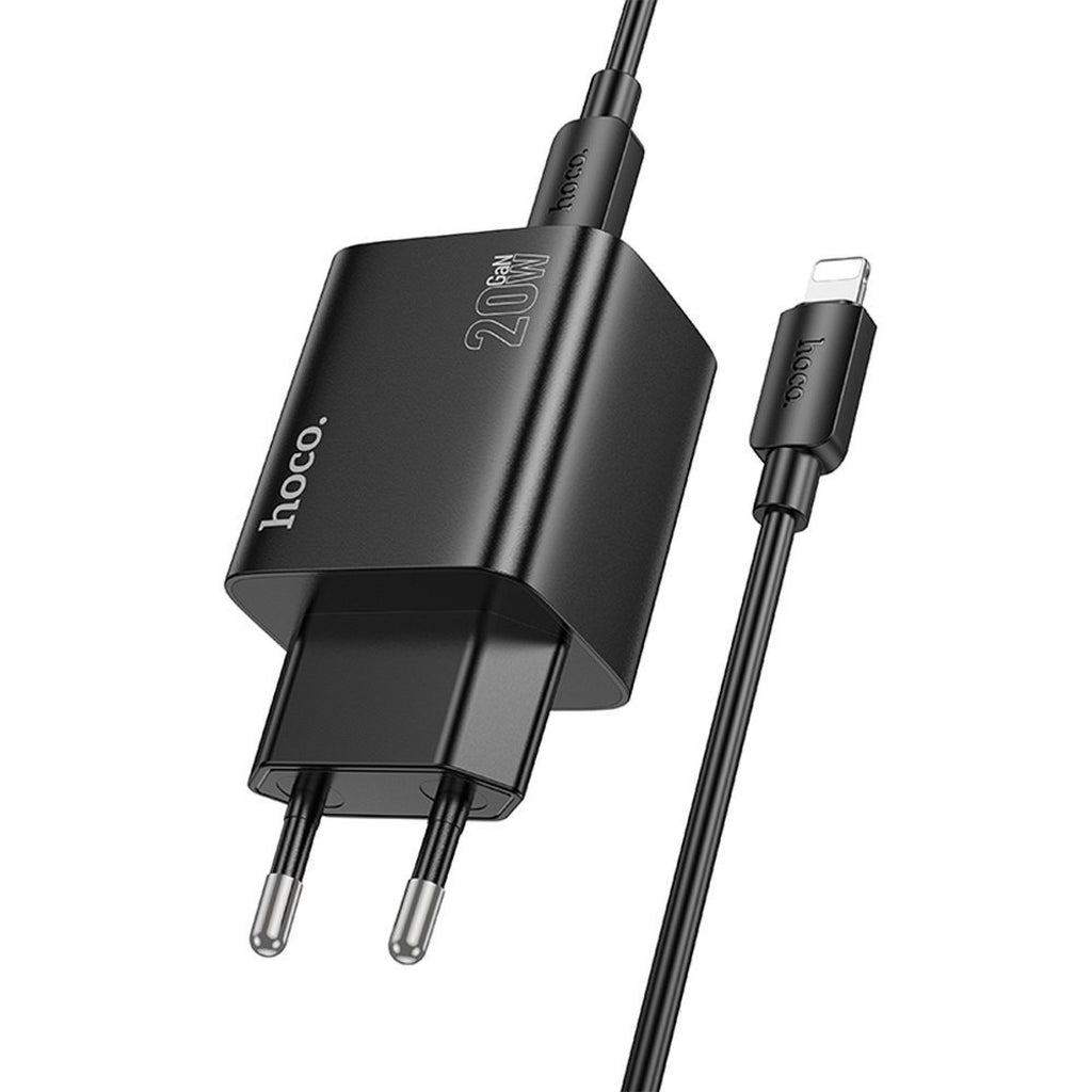 Ładowarka sieciowa z kablem Lightning HOCO N55, 20W, 3A, 2 x USB-A - 2 x USB-C, Czarny
