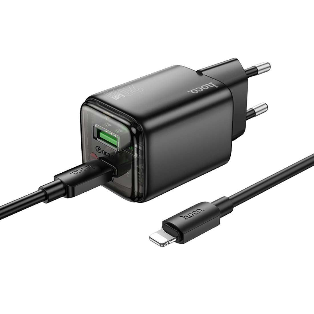 Ładowarka sieciowa z kablem Lightning HOCO N52, 20W, 3A, 1 x USB-A - 1 x USB-C, Czarny