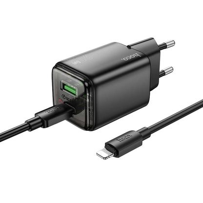 Ładowarka sieciowa z kablem Lightning HOCO N52, 20W, 3A, 1 x USB-A - 1 x USB-C, Czarny