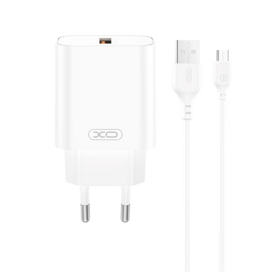 Network Charger with USB-C Cable XO Design CE33, 18W, 3A, 1 x USB-A, White