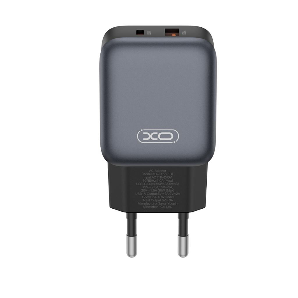 Ładowarka sieciowa z kablem Lightning XO Design L156, 30W, 3A, 1 x USB-A - 1 x USB-C, Czarny