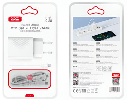 Ładowarka sieciowa z kablem USB-C XO Design L162, 30W, 3A, 1 x USB-C, Biała