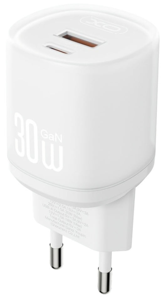 Ładowarka sieciowa z kablem Lightning XO Design L151, 30W, 3A, 1 x USB-A - 1 x USB-C, Biała
