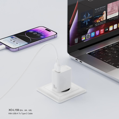 Ładowarka sieciowa z kablem USB-C XO Design L159, 18W, 3A, 1 x USB-A, Biała