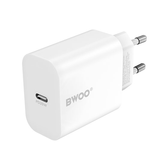 Ładowarka sieciowa z kablem USB-C BWOO CDA233, 20W, 3A, 1 x USB-C, Biała