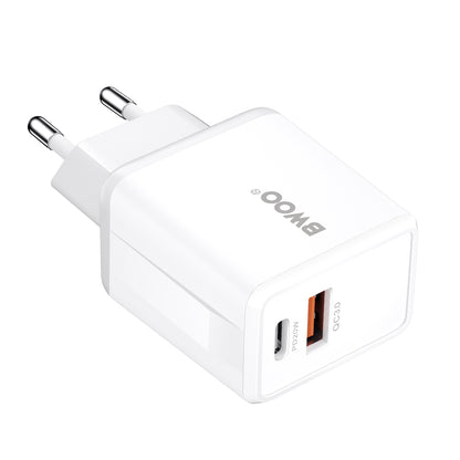 Ładowarka sieciowa z kablem USB-C BWOO CDA182, 38W, 3A, 1 x USB-A - 1 x USB-C, Biała