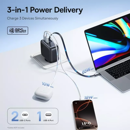 Ładowarka sieciowa z kablem USB-C Baseus EnerCore CJ11, 100W, 1 x USB-A - 2 x USB-C, Czarny E0120M00