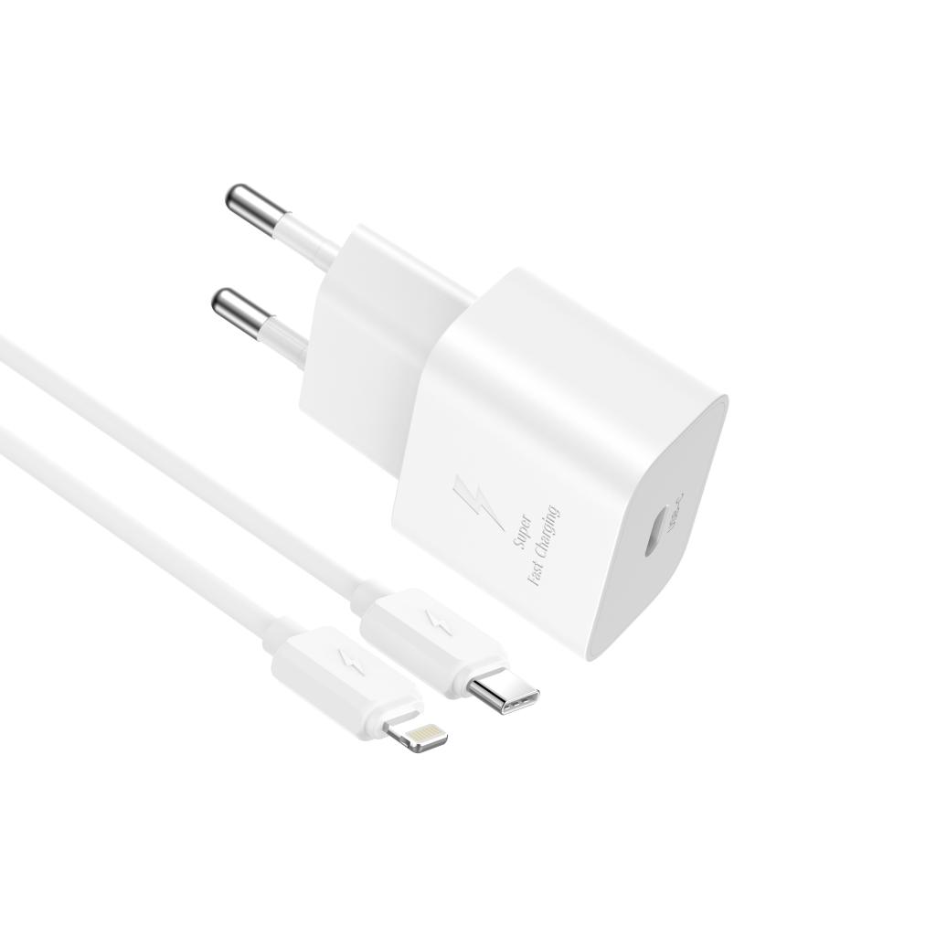 Ładowarka sieciowa z kablem Lightning XO Design L167, 25W, 3A, 1 x USB-C, biały