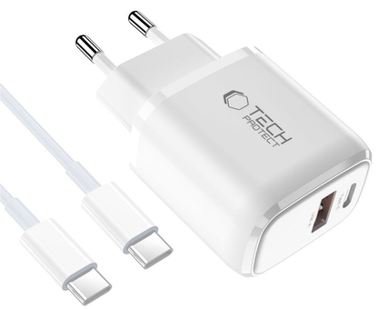 Ładowarka sieciowa z kablem USB-C Tech-Protect NCA20, 20W, 3A, 1 x USB-A - 1 x USB-C, biały