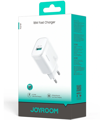 Joyroom JR-TF4 USB-C Cable Wall Charger, 18W, 3A, 1 x USB-A, White