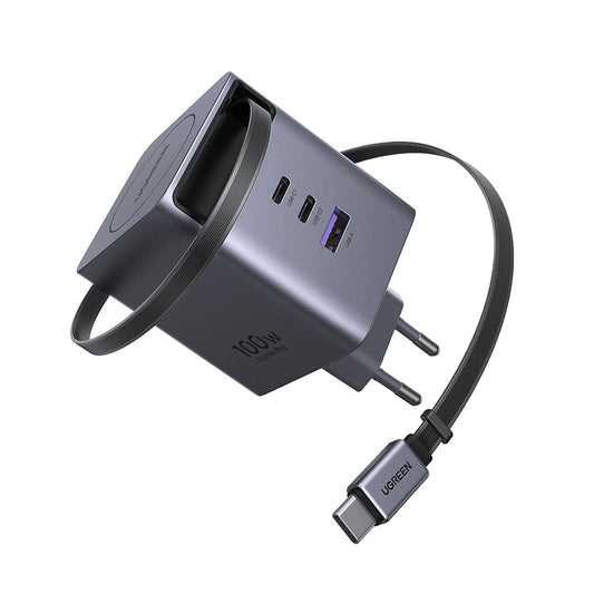Ładowarka sieciowa z kablem USB-C UGREEN X616 (65828), 100W, 5A, 1 x USB-A - 3 x USB-C, szara