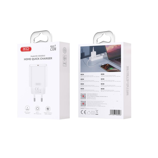 Ładowarka sieciowa z kablem Lightning XO Design CE32, 20W, 3A, 1 x USB-C, biały