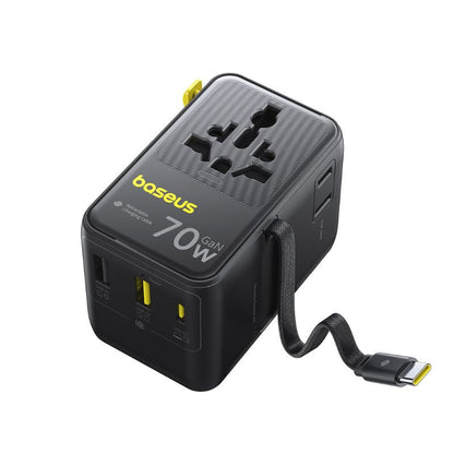 Baseus Travel EnerCore CG11 USB-C Cable Wall Charger, 70W, 2 x Socket - 1 x USB-C - 2 x USB-A, Black E0307E00