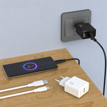 Ładowarka sieciowa z kablem USB-C Dudao A23TEU, 12W, 2.4A, 1 x USB-A, biały