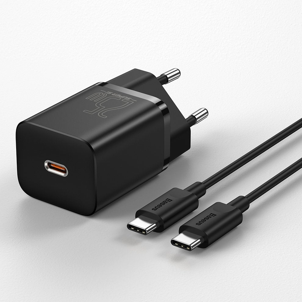 Ładowarka sieciowa Baseus Super Si USB-C z kablem USB-C, 25 W, 3 A, 1 x USB-C, czarna TZCCCSUP-L01 