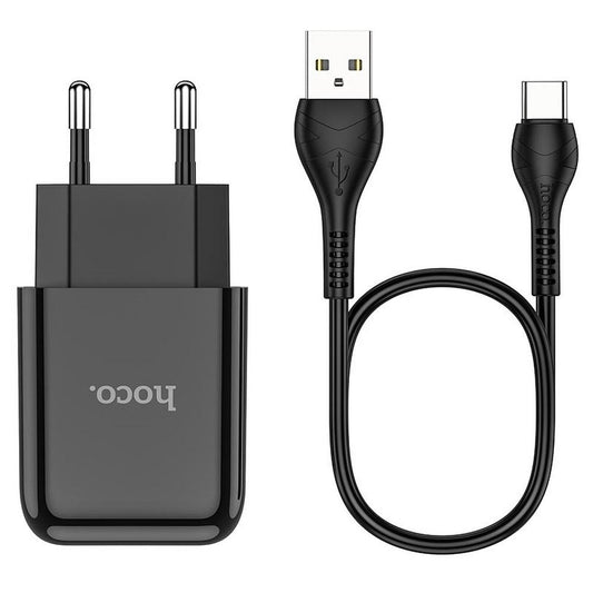 Ładowarka sieciowa z kablem USB-C HOCO N2, 10W, 2A, 1 x USB-A, Czarny