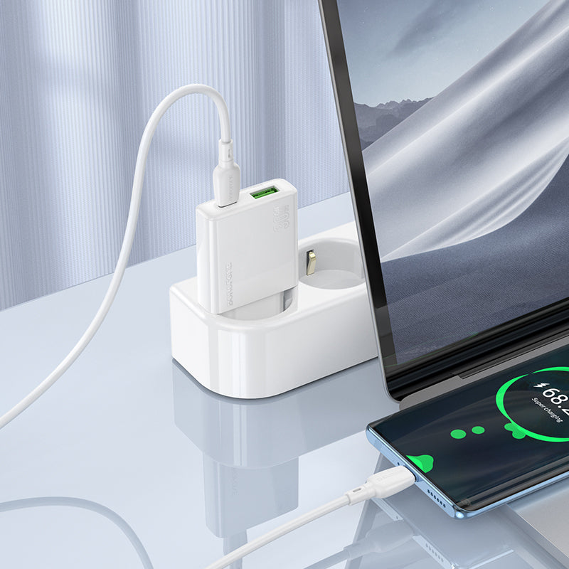 Ładowarka sieciowa z kablem USB-C Borofone BN25 Wish, 30W, 3A, 1 x USB-A - 1 x USB-C, biała 