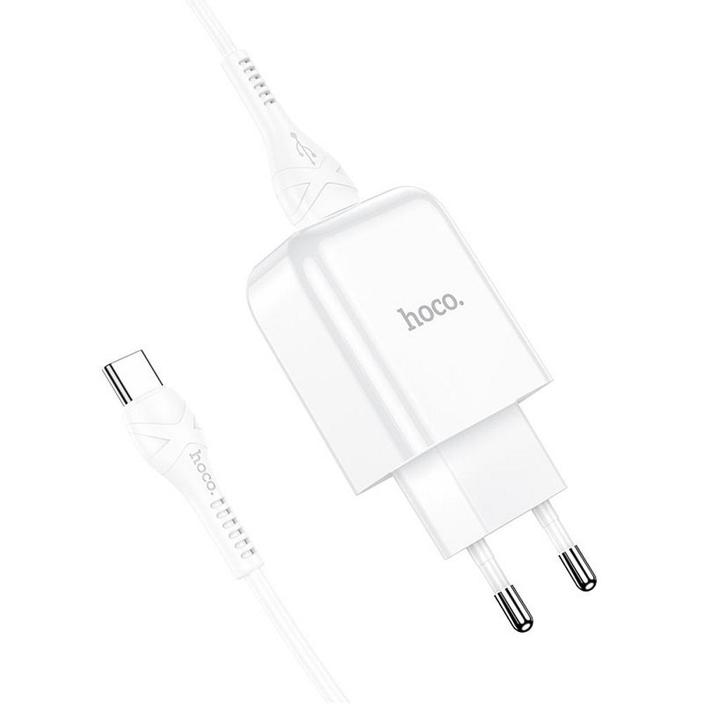 Ładowarka sieciowa z kablem USB-C HOCO N2, 10 W, 2,1 A, 1 x USB-A, biała 