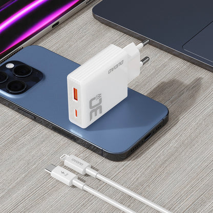 Ładowarka sieciowa Dudao A30EUL z kablem Lightning, 30 W, 3 A, 1 x USB-A - 1 x USB-C, biała 