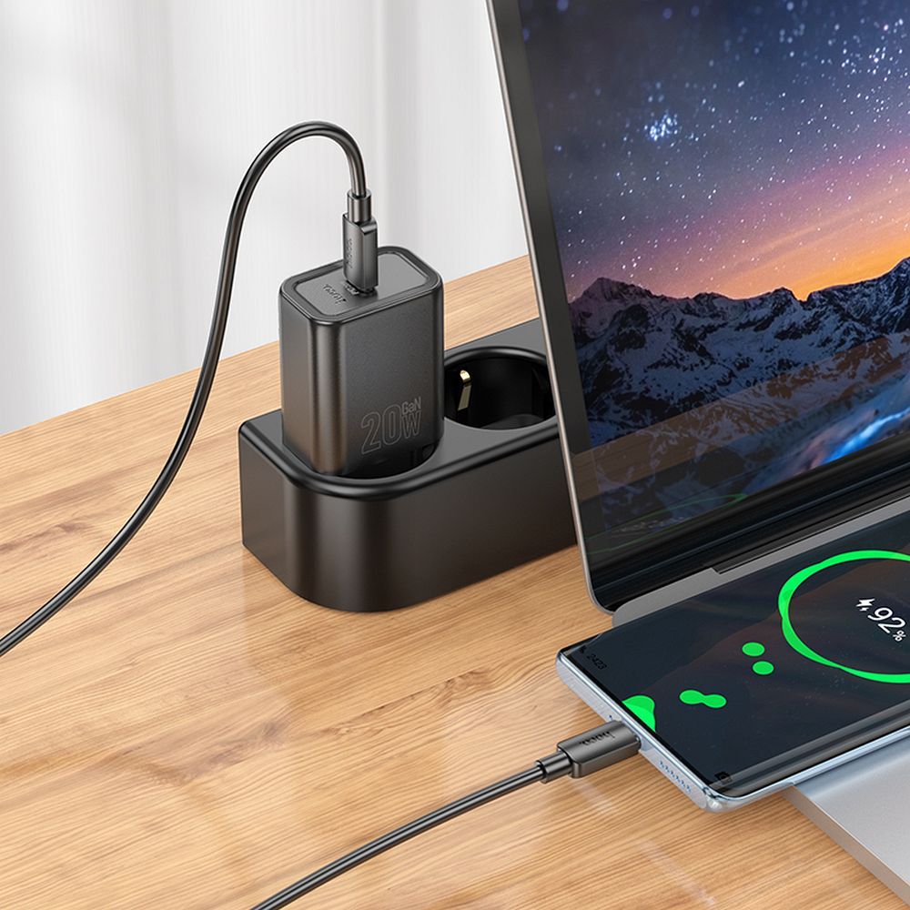 Ładowarka sieciowa z kablem USB-C HOCO N60, 20W, 3A, 1 x USB-C, Czarna
