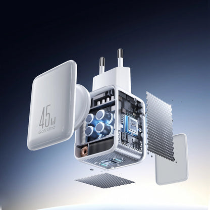 Ładowarka sieciowa z kablem USB-C Joyroom JR-TCL05, 45W, 3A, 2 x USB-C, Biała
