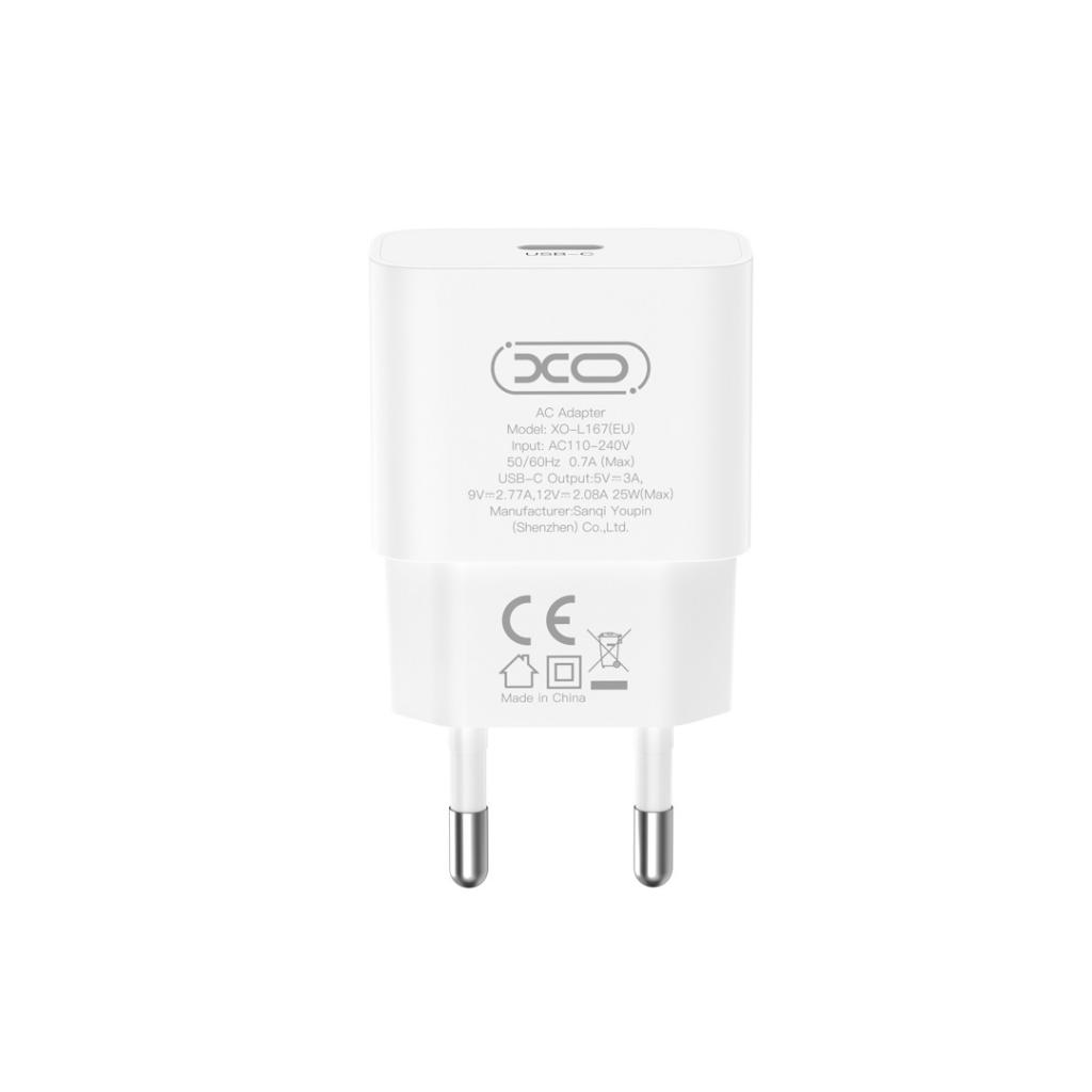 Ładowarka sieciowa z kablem USB-C XO Design L167, 25W, 3A, 1 x USB-C, Biała