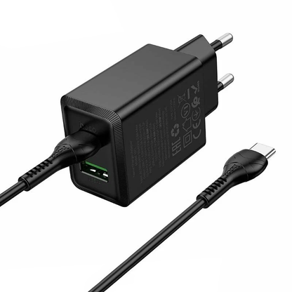 Ładowarka sieciowa z kablem USB-C HOCO N71, 30W, 3A, 1 x USB-A - 1 x USB-C, Czarny