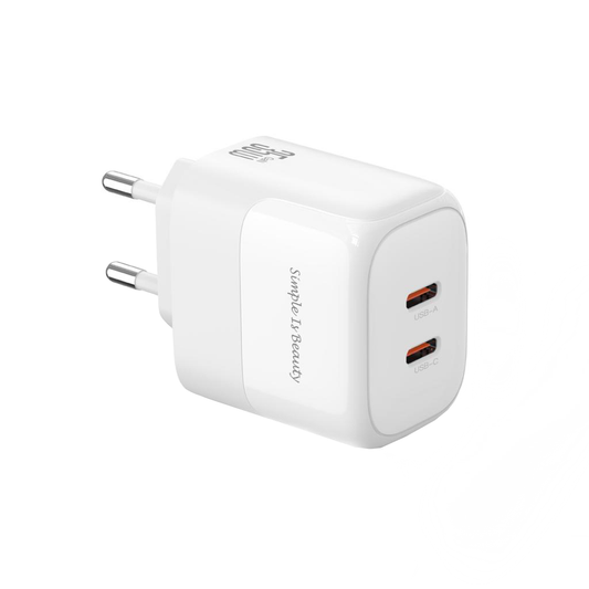 Ładowarka sieciowa z kablem Lightning XO Design L140, 35W, 3A, 2 x USB-C, Biała